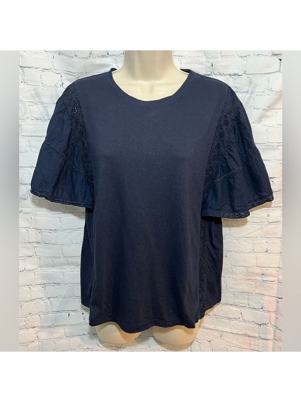 Banana Republic Knit Eyelet Top Navy Size Small